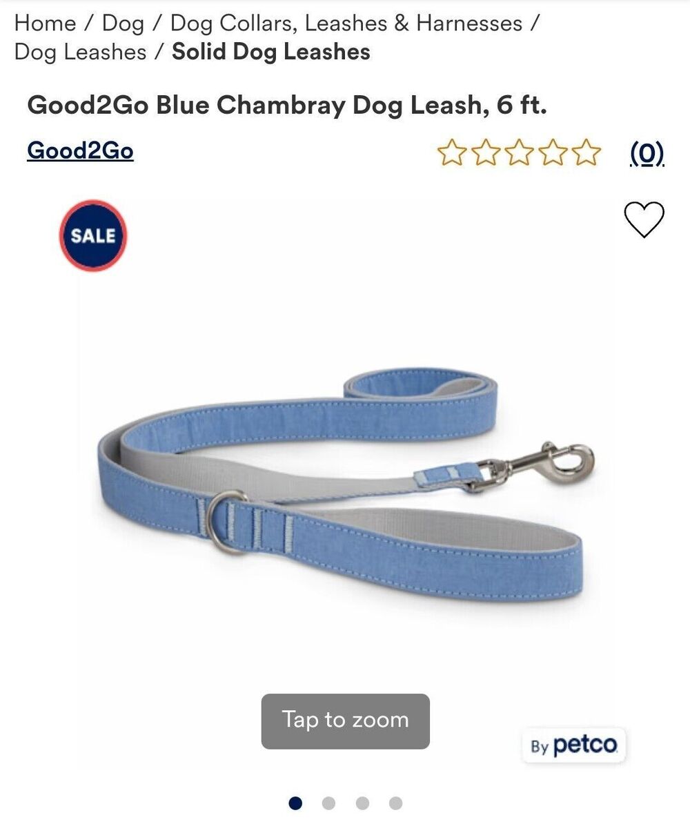 Good2Go Blue Chambray Adjustable Dog Lead 6ft Leash Pet Walking Training Durable